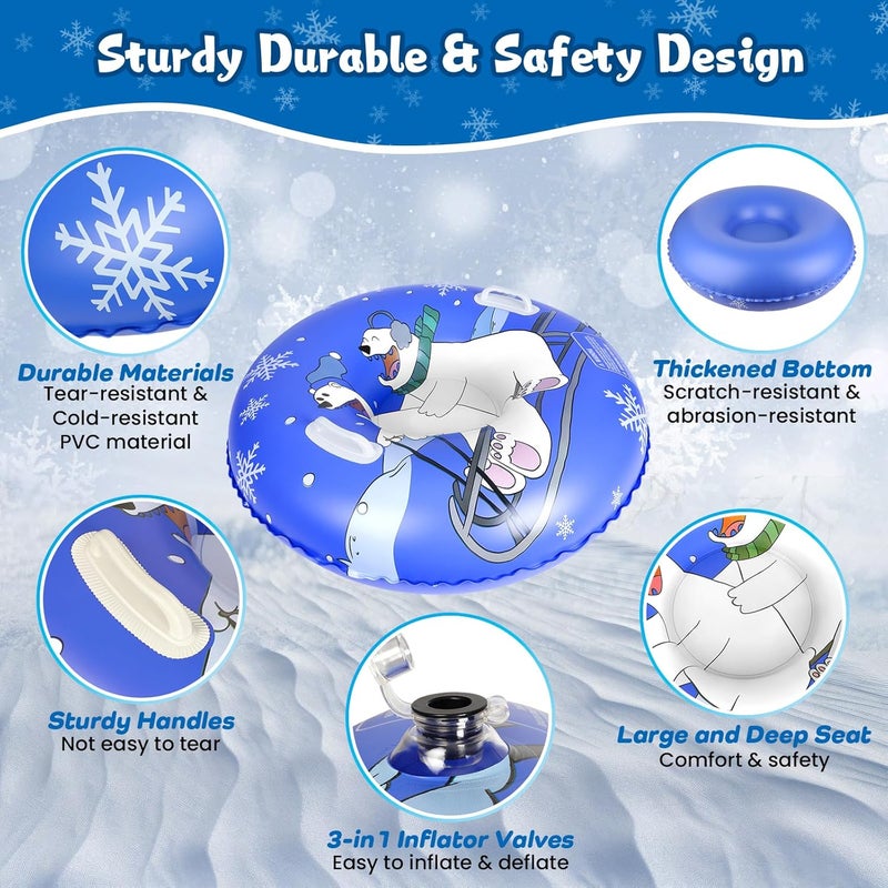 Eugsph Snow Tubes for Kids, 36" Durable Inflatable Snow Sleds, Heavy Duty Thickened Bottom Snow Sled with Sturdy Handles, Sledding Skiing Winter Outdoor Gifts Toys for Kids - Image 3